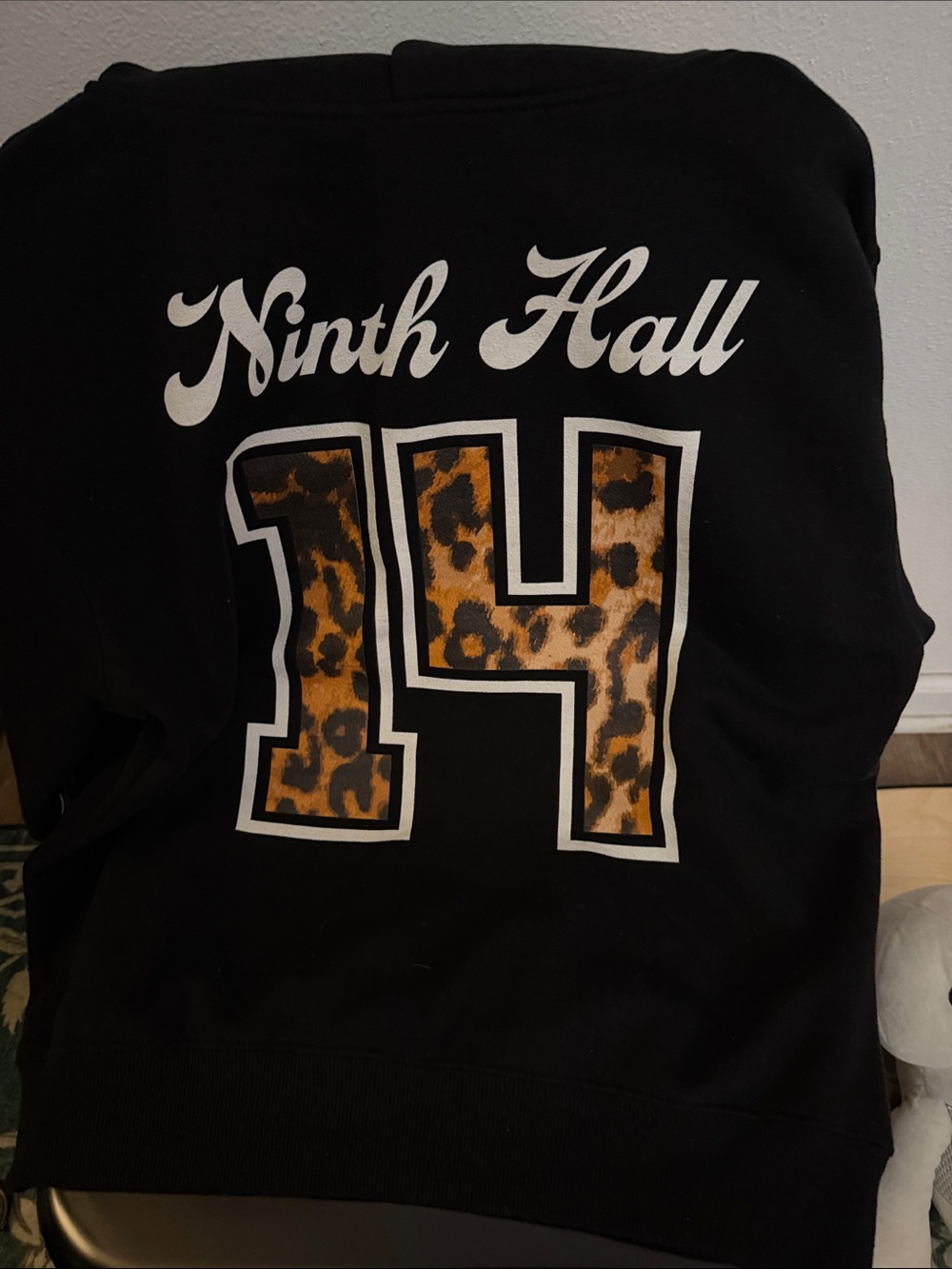 Ninth Hall Black Hoodie with Leopard-Print Numbers size small